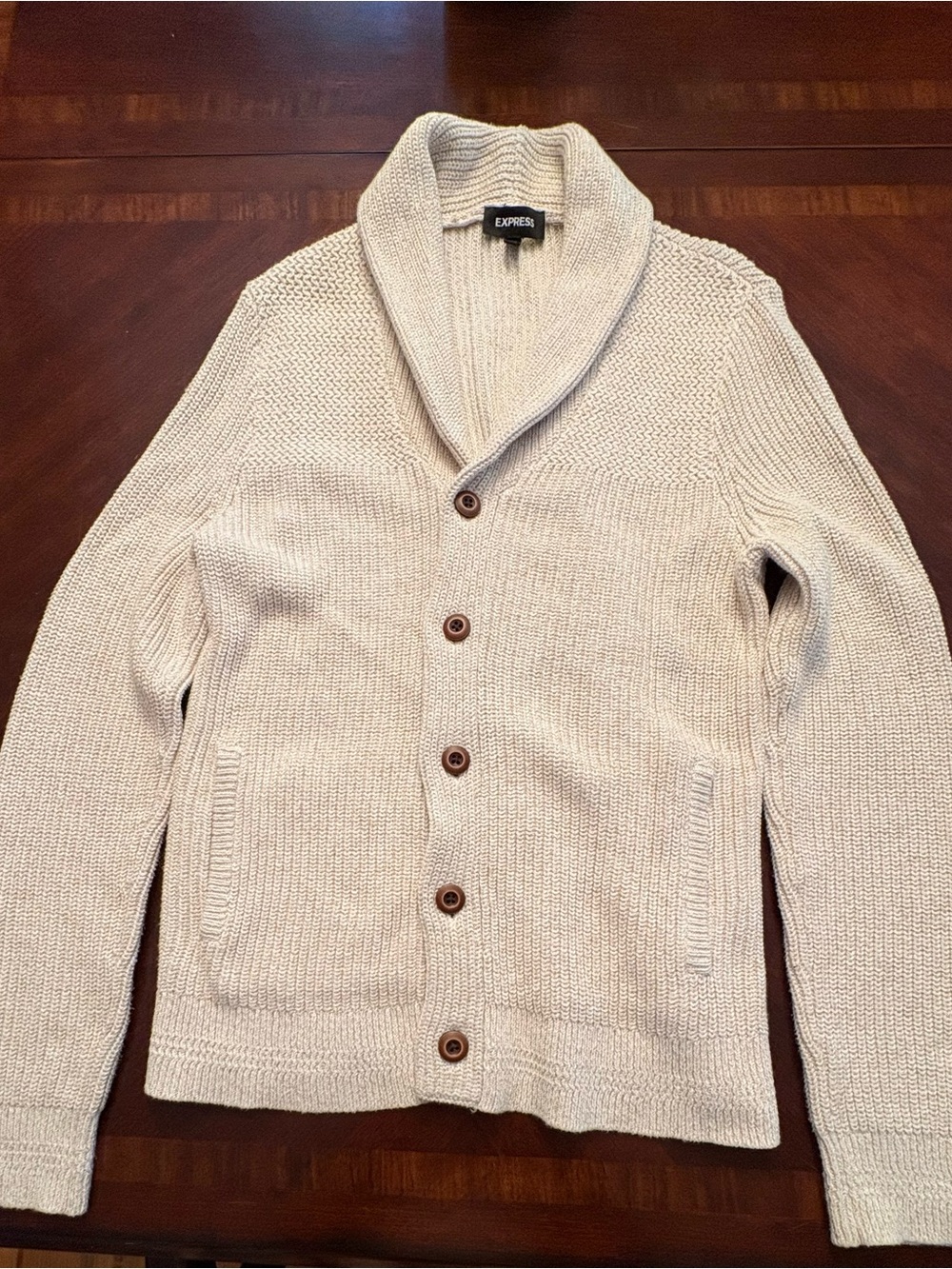 Express Men's Shawl Collar Cardigan - Beige/Cream